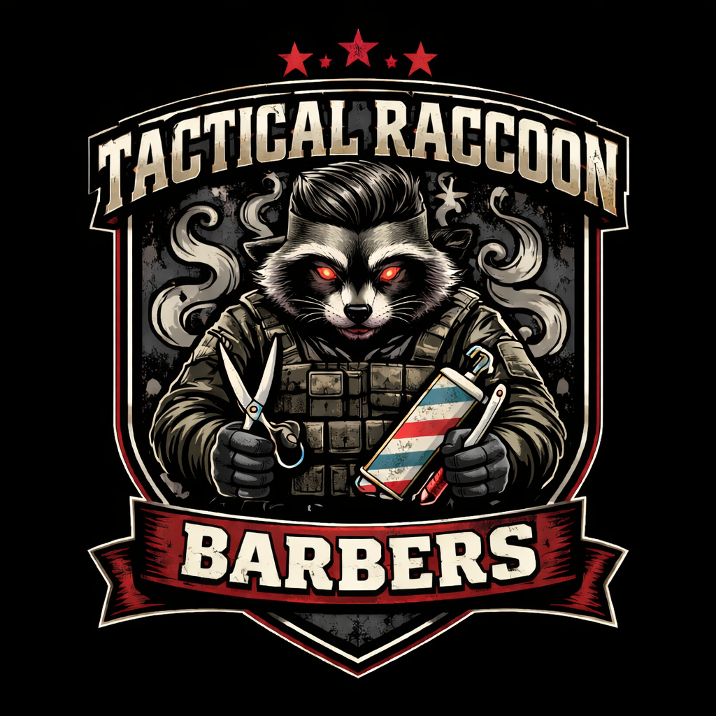 Tactical Raccoon Barbers logo